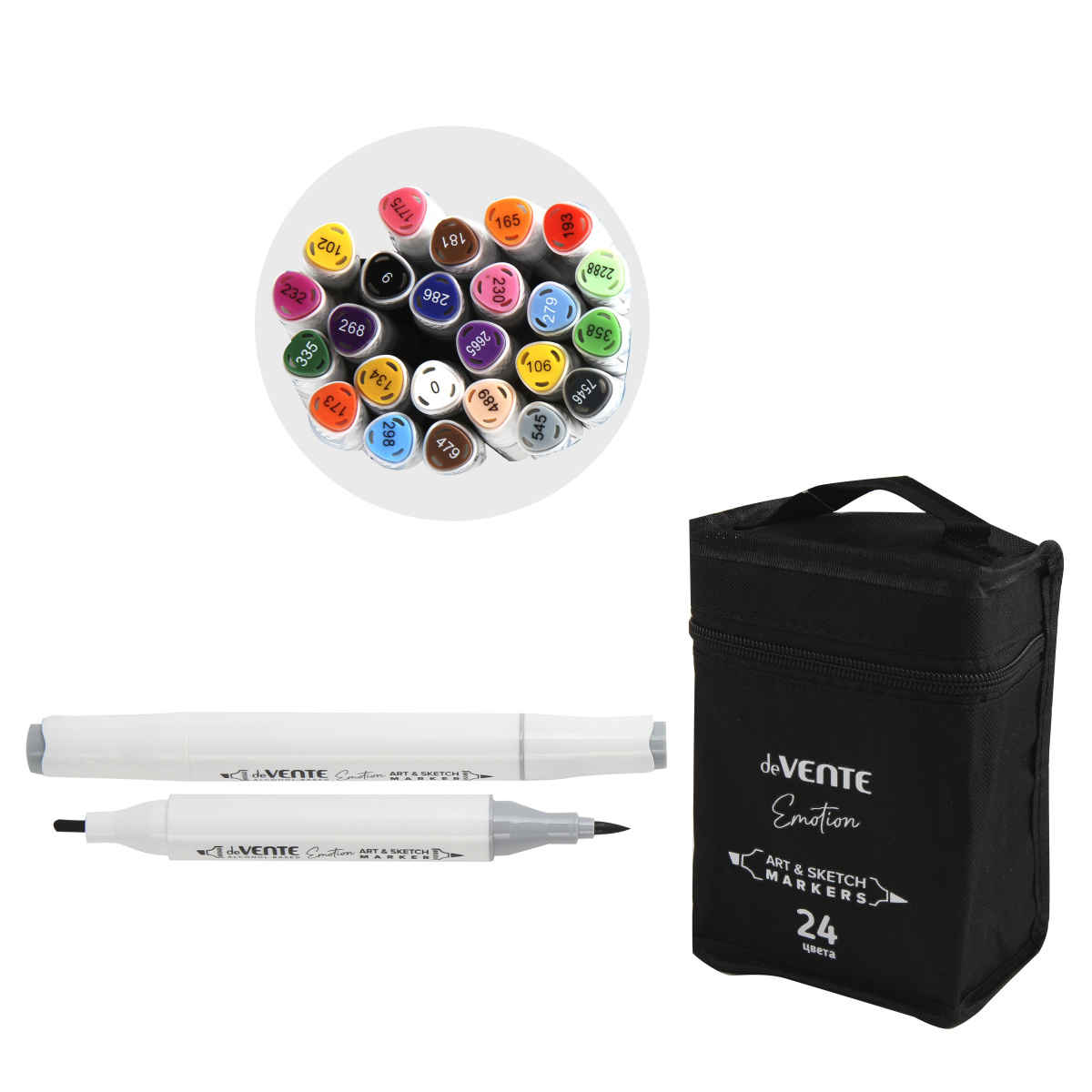 Набор маркеров для скетчинга deVENTE "Emotion", 24 цветов, 2-5 мм, двусторонние, в текстильной сумке