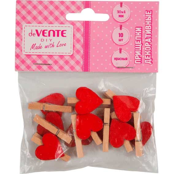Прищепки декоративные "deVENTE. Hearts" деревянные, 30x4 мм, 10 шт, красные