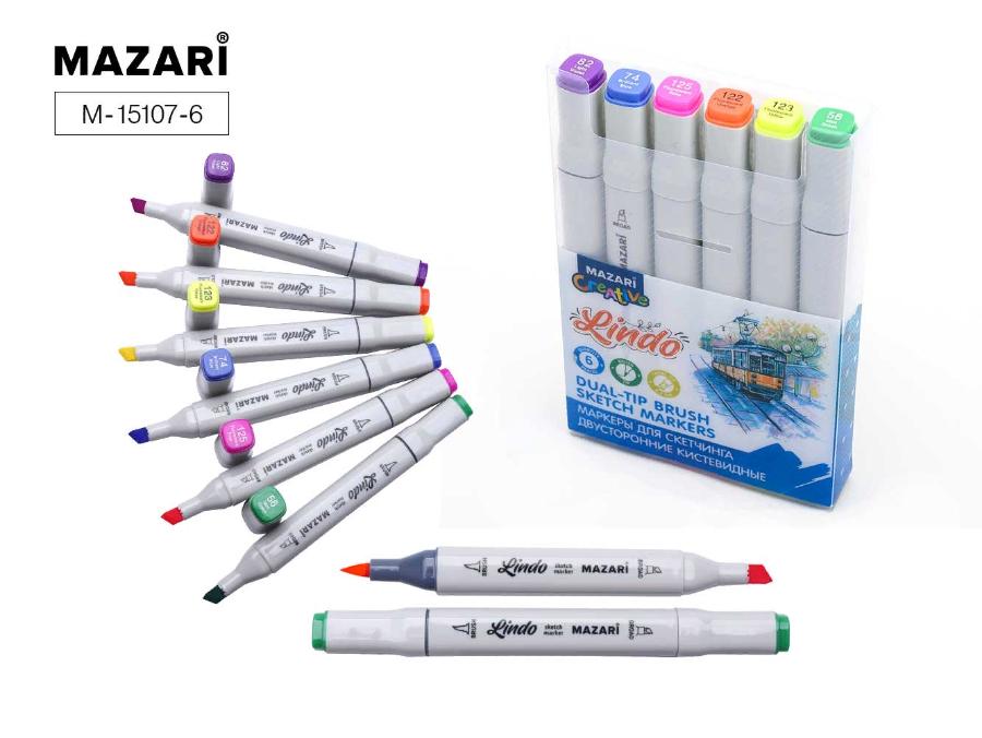 Набор маркеров для скетчинга LINDO, 6 цветов, флюоресцентные цвета, 1-6,2 мм, двусторонние