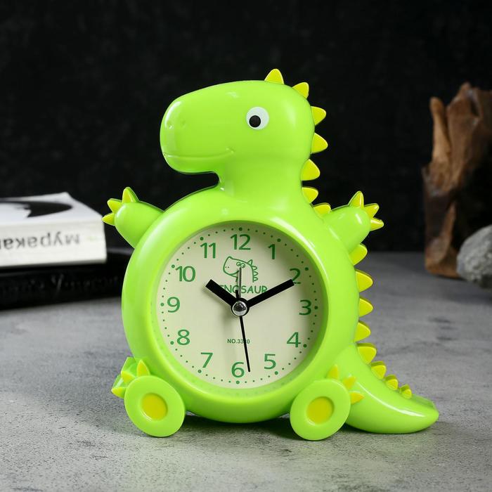 Часы-будильник "Динозаврик", зеленый, дискретный ход, d=7 см